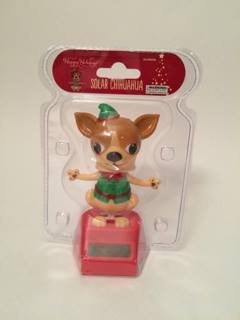 0796526343263 - HAPPY HOLIDAYS SOLAR POWERED DANCING CHIHUAHUA ELF IN GREEN COLOR CHRISTMAS CLOTH. (LIGHT BROWN)