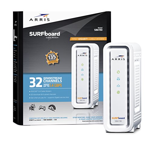 0796594717409 - ARRIS SURFBOARD SB6190 DOCSIS 3.0 CABLE MODEM - RETAIL PACKAGING - WHITE