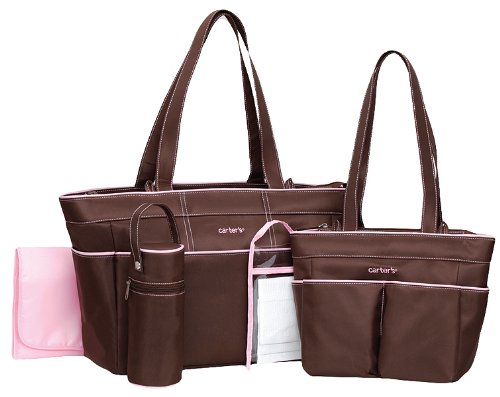 0796629319677 - CARTERS 5-PIECE GIRLS DIAPER BAG SET - BROWN/PINK, ONE SIZE