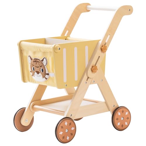 0796713202038 - ROBOTIME WOODEN SHOPPING CART TOY FOR TODDLER KIDS, HEIGHT-ADJUSTABLE WOODEN BABY PUSH WALKER, SIT TO STAND WALKER FOR BABY LEARNING TO WALK FOR 10 MONTHS 1 YEAR OLD