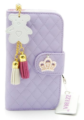0796762777198 - ZZYBIA® NOTE III 3 QCB PURPLE LEATHERETTE STAND CASE CARD HOLDER WALLET WITH OFF WHITE BEAR FRINGED DUST PLUG CHARM FOR SAMSUNG GALAXY NOTE III 3 N9000 N9005