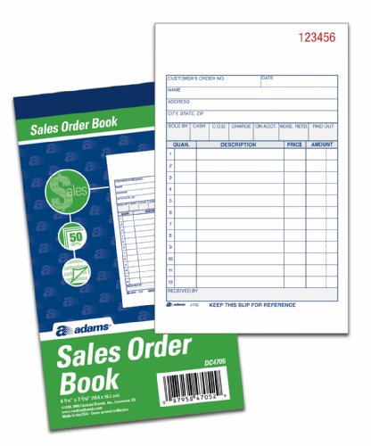 0796825081750 - ADAMS SALES ORDER BOOKS, 2-PART, CARBONLESS, WHITE/CANARY, 4-3/16 X 7-3/16 INCHES, 50 SETS PER BOOK, 3 BOOKS (DC4705-3)