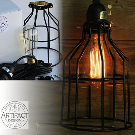 0796890970027 - INDUSTRIAL CAGE PENDANT LIGHT WITH 15' TOGGLE SWITCH BLACK PLUG-IN CORD AND EDISON BULB INCLUDED