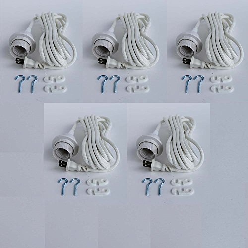 0796890970751 - 5 WHITE FABRIC CORD SET 15FEET HANGING PENDANT LIGHT FIXTURES , USES STANDARD SIZE E-26 LIGHT BULB , GREAT FOR INDUSTRIAL VINTAGE DIY PROJECTS