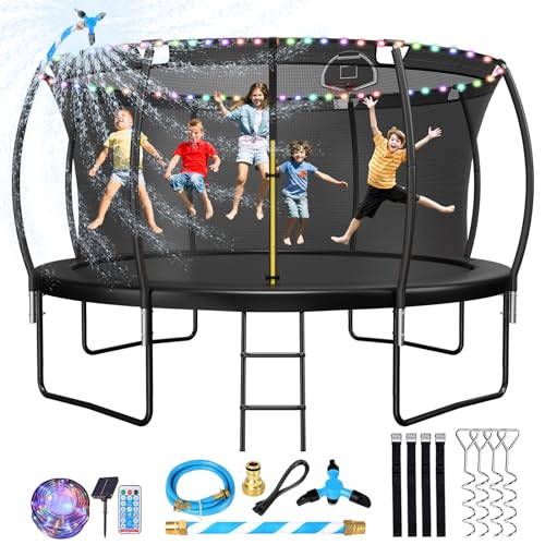 0797417491469 - LYROMIX 12FT TRAMPOLINE FOR KIDS AND ADULTS, OUTDOOR TRAMPOLINES WITH CURVED POLES, PUMPKIN SHAPED TRAMPOLINE WITH STORAGE BAG, SAFETY NET & LADDER INCLUDED FOR KIDS FAMILY HAPPY TIME