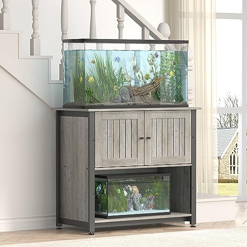 75-90 Gallon Fish Tank Stand with Cabinet, Heavy Duty Metal Large Aquarium  Stand for Accessories Storage, Reptile Tank Turtle Terrariums Table, 1000+