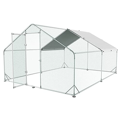 0797427334275 - UNOVIVY LARGE METAL CHICKEN COOP RUN, OUTDOOR WALK-IN POULTRY CAGE HEN RUN HOUSE RABBITS WITH WATERPROOF COVER AND SECURE LOCK FOR OUTSIDE, BACKYARD AND FARM (9.8LX13W X6.5H)