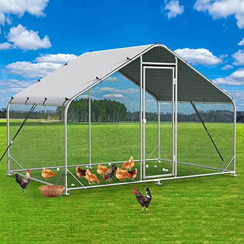 0797427334299 - UNOVIVY LARGE METAL CHICKEN COOP RUN, WALK-IN POULTRY CAGE HEAVY DUTY CHICKEN RUNS, CHICKEN PEN WITH WATERPROOF COVER, DUCKS RABBITS HABITAT SPIRE SHAPED OUTDOOR FARM USE (66.6 SQUARE FEET)
