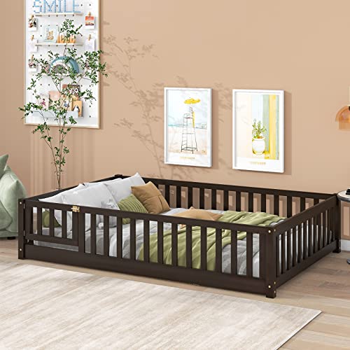 0797427533425 - TATUB FULL FLOOR BED WITH SAFETY GUARDRAILS AND SLATS, TODDLER FLOOR BED FRAME FULL SIZE FOR GIRLS AND BOYS, WOOD MONTESSORI FLOOR BED FOR KIDS, FULL-ESPRESSO