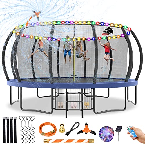 0797427535764 - TATUB 16FT TRAMPOLINE WITH ENCLOSURE NET FOR KIDS AND ADULTS, OUTDOOR RECREATIONAL TRAMPOLINES WITH BASKETBALL HOOP, CURVED POLES & STORAGE BAG, PUMPKIN SHAPED BACKYARD TRAMPOLINE CAPACITY FOR 4-6