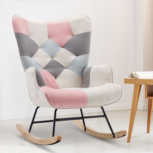 0797430334736 - UNOVIVY ROCKING CHAIR NURSERY, UPHOLSTERED NURSING ARMCHAIR WITH WOODEN BASE, BABY GLIDER ROCKER WITH BACKREST, SMALL GLIDING SEAT FOR BEDROOM, LIVING ROOM, OFFICE, 33.4 D, VITALITY PINK