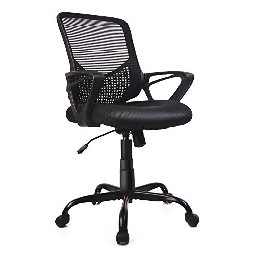 0797434422354 - HOME OFFICE CHAIR, MID BACK DESK CHAIR ERGONOMIC COMPUTER CHAIR EXECUTIVE ROLLING SWIVEL HEIGHT ADJUSTABLE MESH TASK CHAIR WITH LUMBAR SUPPORT ARMREST (MESH BACK, BLACK)