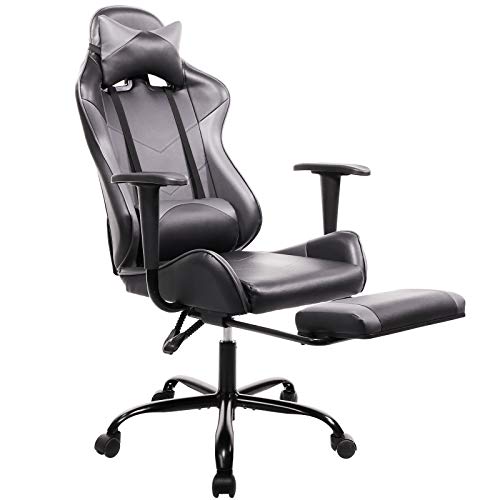 0797434729309 - GAMING CHAIR, HIGH BACK COMPUTER GAMING CHAIR, VIDEO GAME CHAIR, ERGONOMIC VIDEO RACING CHAIR, COMPUTER OFFICE CHAIR SWIVEL ROCKING CHAIR (GREY, WITH FOOTREST)
