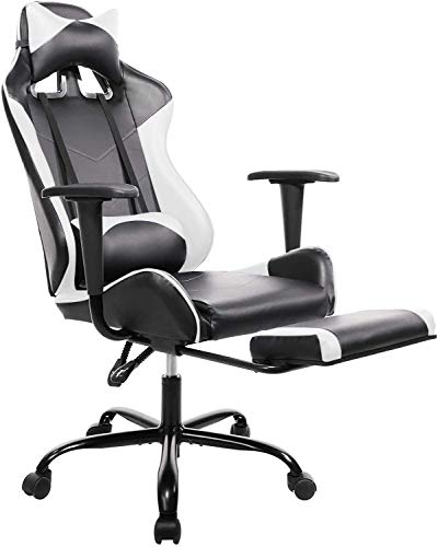 0797434729330 - GAMING CHAIR, HIGH BACK COMPUTER GAMING CHAIR, VIDEO GAME CHAIR, ERGONOMIC VIDEO RACING CHAIR, COMPUTER OFFICE CHAIR SWIVEL ROCKING CHAIR (WHITE, WITH FOOTREST)