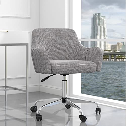 0797434730114 - HOME OFFICE CHAIRS BEDROOM CHAIR CUTE DESK CHAIR MODERN OFFICE CHAIR MID BACK TASK CHAIR UPHOLSTERED COMPUTER CHAIR MID CENTURY SWIVEL ROLLING CHAIR WITH ARMS AND WHEELS FOR LIVING ROOM, FOSSIL GREY