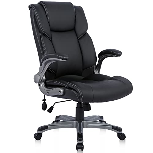 0797434730329 - OFFICE CHAIR, EXECUTIVE CHAIR ERGONOMIC COMPUTER CHAIR PU LEATHER HIGH BACK DESK CHAIR, ADJUSTABLE SWIVEL COMFORTABLE ROLLING CHAIR WITH FLIP-UP ARMRESTS AND LUMBAR SUPPORT (INK BLACK, CLASSIC)