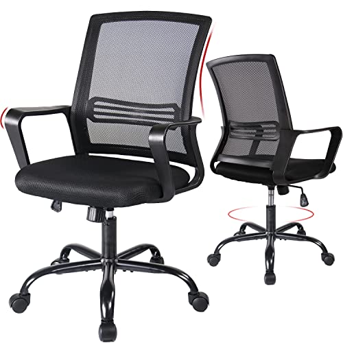 0797434730503 - OFFICE CHAIR MID BACK MESH TASK CHAIR COMFORTABLE LUMBAR SUPPORT ROLLING SWIVEL CHAIR ERGONOMIC COMPUTER DESK CHAIR WITH ARMREST (BLACK)
