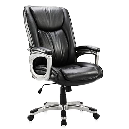 0797434730565 - OFFICE EXECUTIVE CHAIR, BIG & TALL COMPUTER CHAIR ERGONOMIC LUMBAR SUPPORT PU LEATHER HIGH BACK DESK CHAIR, ALL DAY COMFORT HEIGHT ADJUSTABLE SWIVEL ROLLING CHAIR (BLACK)