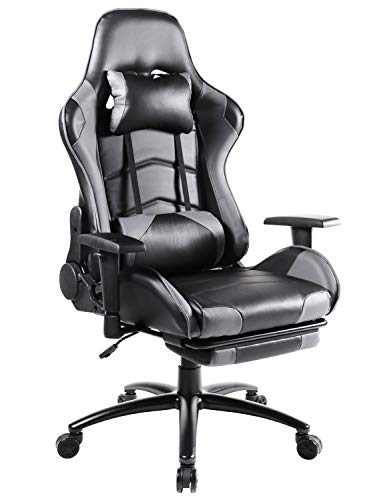 0797434731227 - OFFICE CHAIR, ERGONOMIC GAMING CHAIR DESK CHAIR COMPUTER CHAIR PU LEATHER EXECUTIVE SWIVEL CHAIR WITH FOOTREST, ADJUSTABLE ARMRESTS, LUMBAR SUPPORT AND HEADREST FOR OFFICE, GAMING AND HOME, BLACK