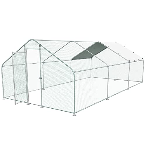 0797447264859 - UNOVIVY LARGE METAL CHICKEN COOP, WALK-IN POULTRY CAGE CHICKEN RUN PEN DOG KENNEL DUCK HOUSE RABBITS HABITAT CAGE SPIRE SHAPED COOPS AND SECURE LOCK FOR OUTSIDE, BACKYARD AND FARM(10LX20W X6.56H)