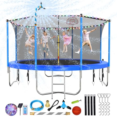 0797447917151 - LYROMIX UPGRADED 12FT TRAMPOLINE FOR KIDS AND ADULTS, LARGE OUTDOOR TRAMPOLINE WITH STAKES, LIGHT, SPRINKLER, BACKYARD TRAMPOLINE WITH BASKETBALL HOOP AND NET, CAPACITY FOR 4-6 KIDS AND ADULTS