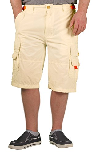 0797667348698 - WEARFIRST MEN'S COTTON SHEETING CARGO SHORTS,OFF-WHITE, SIZE 34