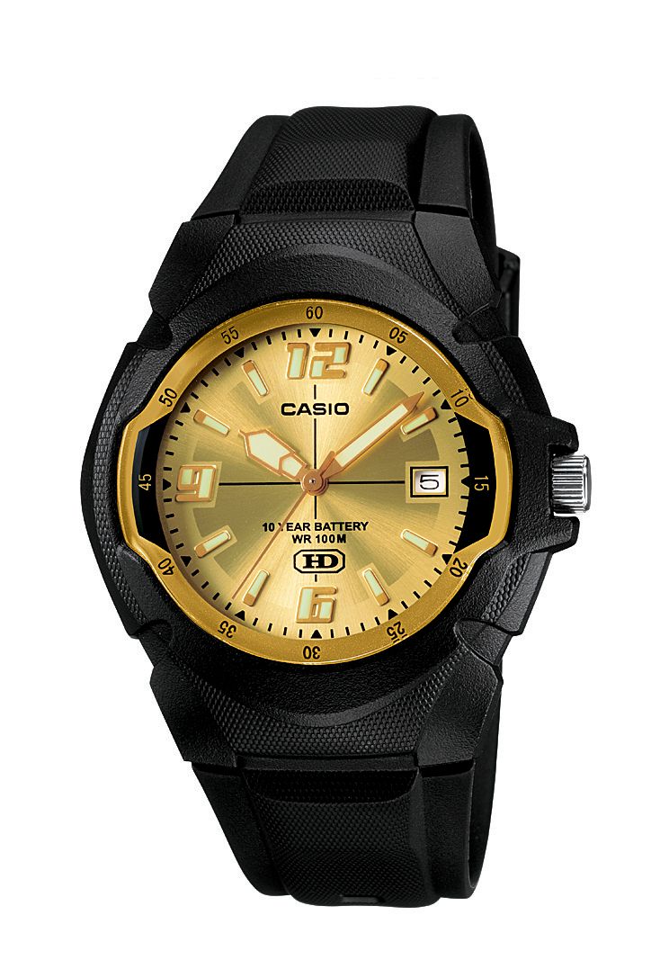 0079767955052 - MENS CALENDAR DATE WATCH W/ROUND BLACK CASE, GOLDTONE DIAL AND BLACK BAND