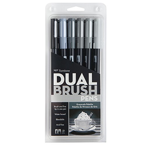 0797770019256 - TOMBOW DUAL BRUSH PEN ART MARKERS, GRAYSCALE, 6-PACK