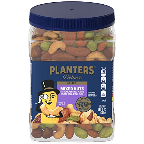 0798235639934 - PLANTERS DELUXE MIXED NUTS (34 OZ CANISTER) | VARIETY MIXED NUTS WITH CASHEWS, ALMONDS, PECANS, PISTACHIOS, HAZELNUTS & SEA SALT
