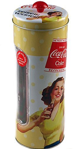 0798256029929 - COCA COLA RETRO COKE VINTAGE LADY YELLOW DRINKING STRAW HOLDER / DISPENSER BY COCA COLA