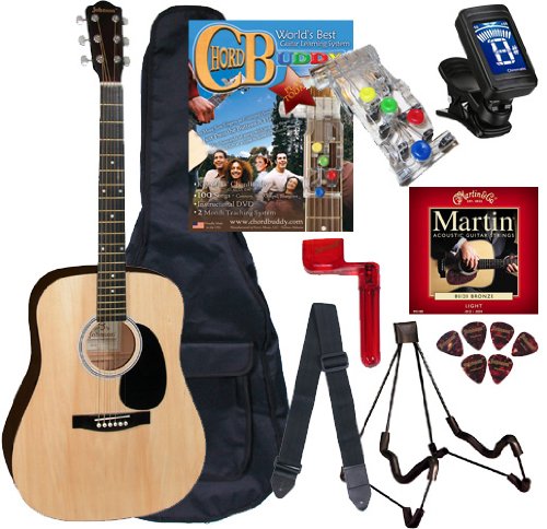 0798295060723 - CHORD BUDDY ACOUSTIC GUITAR BEGINNERS PACKAGE WITH FULL SIZE JOHNSON JG-610 BUND