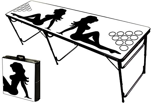 0798295706720 - 8-FOOT PROFESSIONAL BEER PONG TABLE W/ HOLES - TRUCKER GIRL GRAPHIC