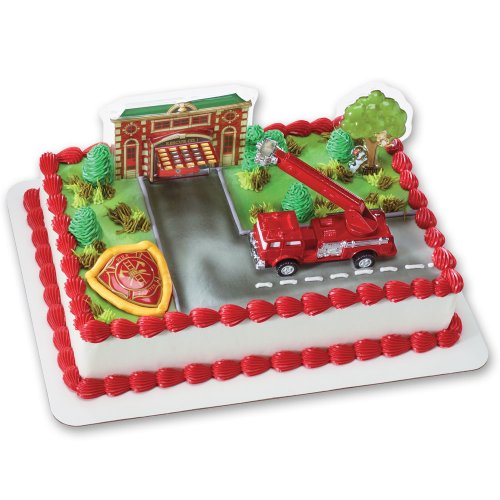 0798527154985 - FIRE TRUCK AND STATION DECOSET CAKE DECORATION