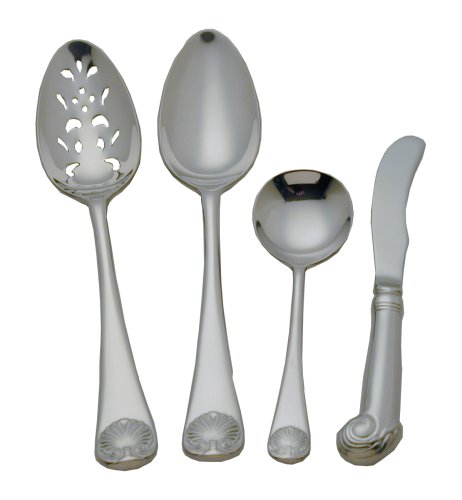 0798527516370 - COLONIAL WILLIAMSBURG ROYAL SHELL STAINLESS STEEL FLATWARE 4 PIECE HOSTESS SET