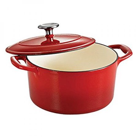 0798527543574 - TRAMONTINA ENAMELED CAST IRON COVERED ROUND DUTCH OVEN, 3.5-QUART, GRADATED RED