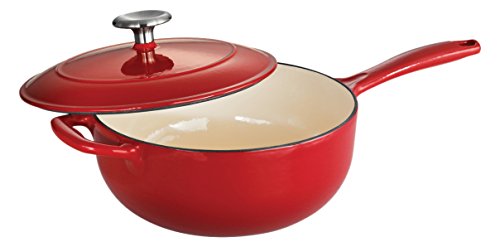 0798527544397 - TRAMONTINA ENAMELED CAST IRON COVERED SAUCIER, 3-QUART, GRADATED RED