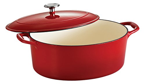 0798527562117 - TRAMONTINA ENAMELED CAST IRON COVERED OVAL DUTCH OVEN, 7-QUART, GRADATED RED