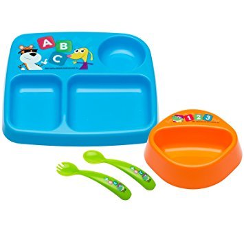 0798753060951 - ZAK! DESIGNS BABY GENIUS TODDLER TABLEWARE WITH CURIOUS LEARNER ABC GRAPHICS, NO TIP, BPA FREE PLASTIC (SET OF 4)