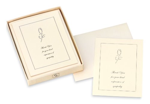 0798804449803 - CR GIBSON BOX OF 10 SYMPATHY ACKNOWLEDGMENT NOTE CARDS, SILVER ROSE (CST-3914)