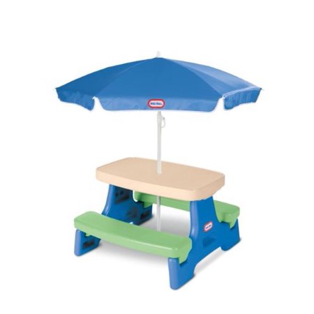 0798804920371 - LITTLE TIKES EASY STORE JUNIOR PICNIC TABLE WITH UMBRELLA, BLUE/GREEN