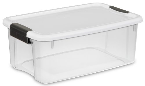 0798837970404 - STERILITE 19849806 18 QUART/17 LITER ULTRA LATCH BOX, CLEAR WITH A WHITE LID AND BLACK LATCHES, 6-PACK