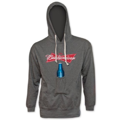 0799033084377 - BUDWEISER BOWTIE CAN LOGO BEER POUCH HOODIE LARGE GRAY