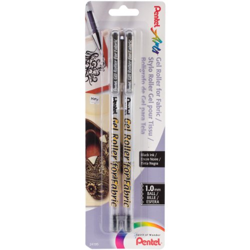 0799198425992 - PENTEL ARTS GEL ROLLER FOR FABRIC, 1.0MM BOLD LINES, PERMANENT, BLACK INK, PACK OF 2 (BN15BP2A)