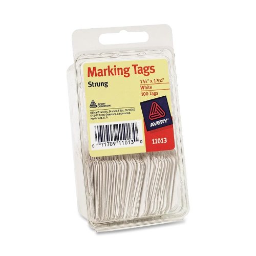 0799198884386 - AVERY MARKING TAGS, WHITE, 1-3/4 X 1-3/32, STRUNG, 100 PACK