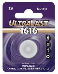 0799360110329 - ULTRALAST R LITHIUM COIN WATCH/CALCULATOR/ELECTRONICS BATTERY - REPLACES CR1616-2PACK
