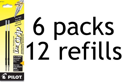 0799430364515 - VALUE PACK OF 6 - PILOT DR. GRIP BALLPOINT INK REFILL, 2-PACK FOR RETRACTABLE PENS, FINE POINT, BLACK INK