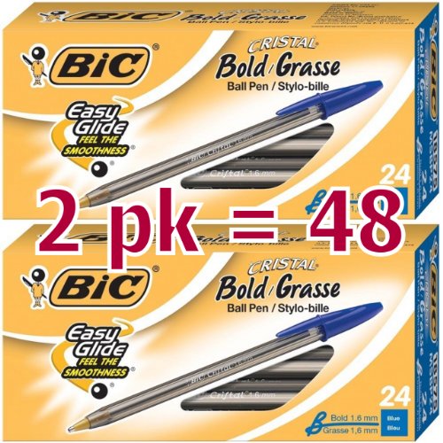 0799430364966 - VALUE PACK OF 48 - BIC CRISTAL BOLD (1.6MM) BALL PEN, BLUE, 48CT (MSBP241-BE)
