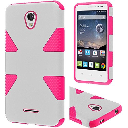 0799430891639 - HRWIRELESS(TM) FOR ALCATEL ONETOUCH PIXI CHARM LTE ALCATEL POP ASTRO 5042T A450L DYNAMIC SLIM RUGGED HYBRID DUAL LAYER COVER CASE (WHITE HOT PINK)