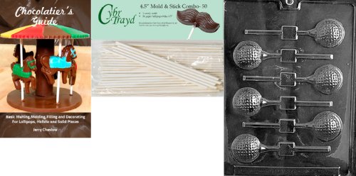 0799441129875 - CYBRTRAYD 'GOLF BALL LOLLY' SPORTS CHOCOLATE CANDY MOLD WITH 50 4.5-INCH LOLLIPOP STICKS AND CHOCOLATIER'S GUIDE
