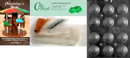 0799441185901 - CYBRTRAYD GOLF BALLS 3D CHOCOLATE MOLD WITH CHOCOLATIER'S BUNDLE, INCLUDES 50 CELLO BAGS, 25 GOLD & 25 SILVER TWIST TIES AND CHOCOLATIER'S GUIDE